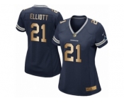 Women's Nike Dallas Cowboys #21 Ezekiel Elliott Elite Navy Gold Team Color NFL Jersey