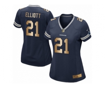 Women's Nike Dallas Cowboys #21 Ezekiel Elliott Elite Navy Gold Team Color NFL Jersey