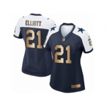 Women's Nike Dallas Cowboys #21 Ezekiel Elliott Elite Navy Gold Throwback Alternate NFL Jersey