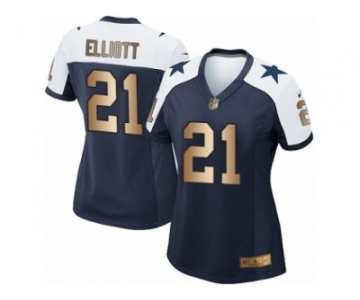 Women's Nike Dallas Cowboys #21 Ezekiel Elliott Elite Navy Gold Throwback Alternate NFL Jersey