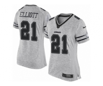 Women's Nike Dallas Cowboys #21 Ezekiel Elliott Limited Gray Gridiron II NFL Jersey