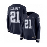 Women's Nike Dallas Cowboys #21 Ezekiel Elliott Limited Navy Blue Therma Long Sleeve NFL Jersey