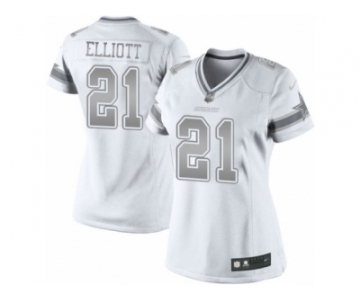 Women's Nike Dallas Cowboys #21 Ezekiel Elliott Limited White Platinum NFL Jersey