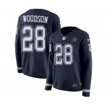 Women's Nike Dallas Cowboys #28 Darren Woodson Limited Navy Blue Therma Long Sleeve NFL Jersey