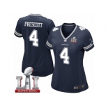 Women's Nike Dallas Cowboys #4 Dak Prescott Elite Navy Blue Team Color Super Bowl LI NFL Jersey