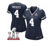 Women's Nike Dallas Cowboys #4 Dak Prescott Elite Navy Blue Team Color Super Bowl LI NFL Jersey