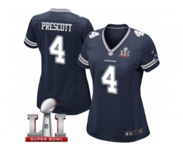 Women's Nike Dallas Cowboys #4 Dak Prescott Elite Navy Blue Team Color Super Bowl LI NFL Jersey