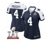 Women's Nike Dallas Cowboys #4 Dak Prescott Elite Navy Blue Throwback Alternate Super Bowl LI NFL Jersey