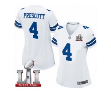 Women's Nike Dallas Cowboys #4 Dak Prescott Elite White Super Bowl LI NFL Jersey