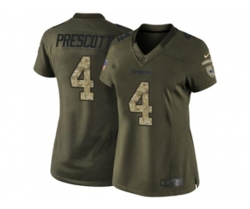 Women's Nike Dallas Cowboys #4 Dak Prescott Green Stitched NFL Limited Salute to Service Jersey