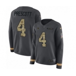 Women's Nike Dallas Cowboys #4 Dak Prescott Limited Black Salute to Service Therma Long Sleeve NFL Jersey