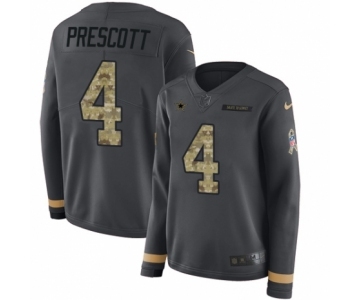 Women's Nike Dallas Cowboys #4 Dak Prescott Limited Black Salute to Service Therma Long Sleeve NFL Jersey