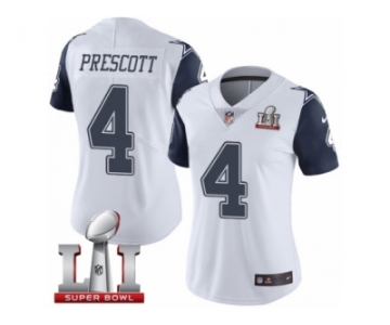 Women's Nike Dallas Cowboys #4 Dak Prescott Limited White Rush Super Bowl LI NFL Jersey