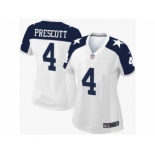 Women's Nike Dallas Cowboys #4 Dak Prescott White Thanksgiving Throwback Stitched NFL Elite Jersey