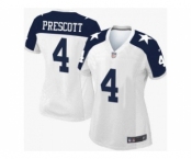 Women's Nike Dallas Cowboys #4 Dak Prescott White Thanksgiving Throwback Stitched NFL Elite Jersey