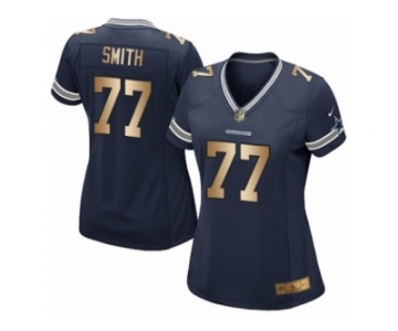 Women's Nike Dallas Cowboys #77 Tyron Smith Elite Navy Gold Team Color NFL Jersey