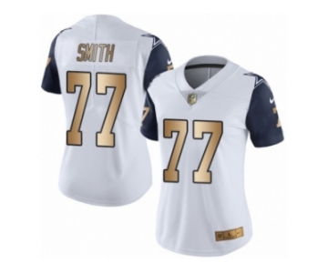 Women's Nike Dallas Cowboys #77 Tyron Smith Limited White Gold Rush NFL Jersey