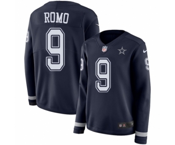 Women's Nike Dallas Cowboys #9 Tony Romo Limited Navy Blue Therma Long Sleeve NFL Jersey