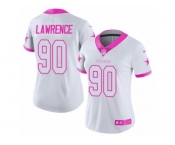 Women's Nike Dallas Cowboys #90 Demarcus Lawrence Limited White Pink Rush Fashion NFL Jersey