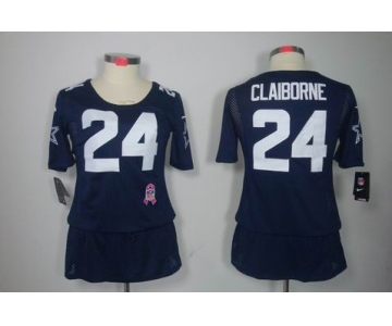 nike women nfl jerseys dallas cowboys #24 claiborne blue[breast cancer awareness]