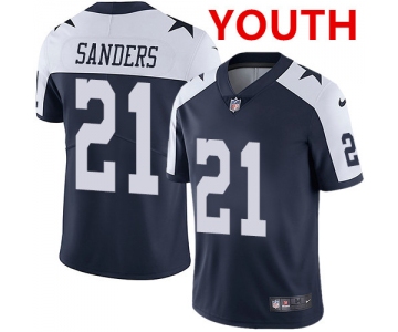 Nike Youth Dallas Cowboys #21 Deion Sanders Navy Blue Thanksgiving Stitched NFL Vapor Untouchable Limited Throwback Jersey