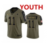 Youth Dallas Cowboys #11 Micah Parsons Olive 2021 Salute To Service Limited Stitched Jersey