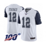 Youth Dallas Cowboys #12 Roger Staubach Limited White Rush Vapor Untouchable 100th Season Football Jersey