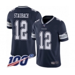 Youth Dallas Cowboys #12 Roger Staubach Navy Blue Team Color Vapor Untouchable Limited Player 100th Season Football Jersey