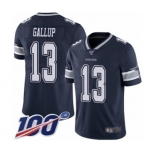 Youth Dallas Cowboys #13 Michael Gallup Navy Blue Team Color Vapor Untouchable Limited Player 100th Season Football Jersey