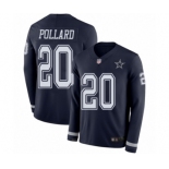 Youth Dallas Cowboys #20 Tony Pollard Limited Navy Blue Therma Long Sleeve Football Jersey