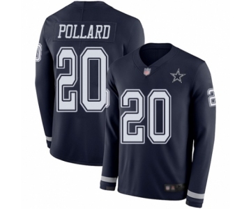 Youth Dallas Cowboys #20 Tony Pollard Limited Navy Blue Therma Long Sleeve Football Jersey