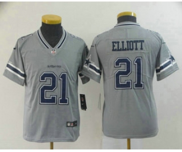 Youth Dallas Cowboys #21 Ezekiel Elliott Grey 2019 Inverted Legend Stitched NFL Nike Limited Jersey