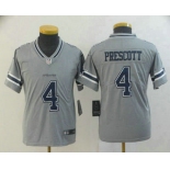 Youth Dallas Cowboys #4 Dak Prescott Grey 2019 Inverted Legend Stitched NFL Nike Limited Jersey