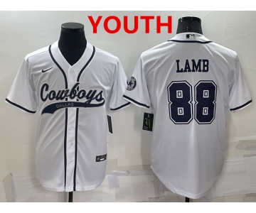 Youth Dallas Cowboys #88 CeeDee Lamb White Stitched Cool Base Nike Baseball Jersey