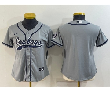 Youth Dallas Cowboys Blank Gray With Patch Cool Base Stitched Baseball Jersey