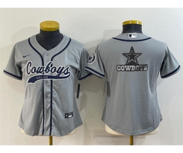 Youth Dallas Cowboys Gray Team Big Logo With Patch Cool Base Stitched Baseball Jersey