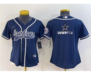 Youth Dallas Cowboys Navy Team Big Logo With Patch Cool Base Stitched Baseball Jersey