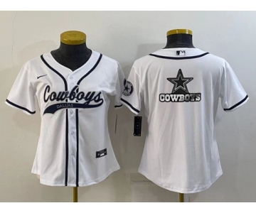 Youth Dallas Cowboys White Team Big Logo With Patch Cool Base Stitched Baseball Jersey