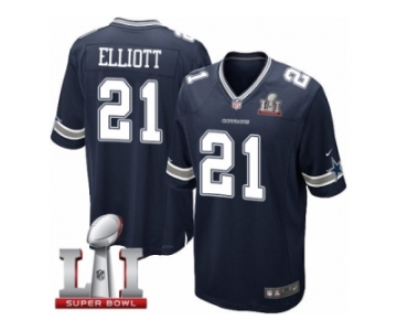 Youth Nike Dallas Cowboys #21 Ezekiel Elliott Elite Navy Blue Team Color Super Bowl LI NFL Jersey