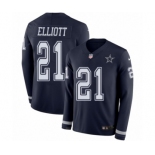 Youth Nike Dallas Cowboys #21 Ezekiel Elliott Limited Navy Blue Therma Long Sleeve NFL Jersey