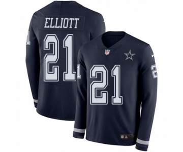 Youth Nike Dallas Cowboys #21 Ezekiel Elliott Limited Navy Blue Therma Long Sleeve NFL Jersey