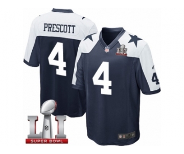 Youth Nike Dallas Cowboys #4 Dak Prescott Elite Navy Blue Throwback Alternate Super Bowl LI NFL Jersey