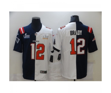 Men's Tampa Bay Buccaneers #12 Tom Brady Blue White Bowl LV Bowl LIII Limited Split Fashion Football Jersey