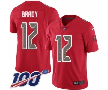 Men's Tampa Bay Buccaneers #12 Tom Brady Limited Red Rush Vapor Untouchable 100th Season Football Jersey