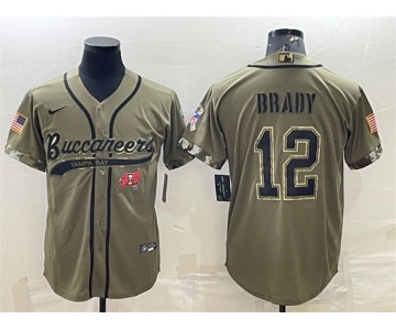 Men's Tampa Bay Buccaneers #12 Tom Brady Olive 2022 Salute To Service Cool Base Stitched Baseball Jersey