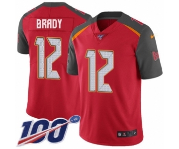 Men's Tampa Bay Buccaneers #12 Tom Brady Red Team Color Vapor Untouchable Limited Player 100th Season Football Jersey