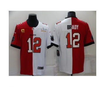 Men's Tampa Bay Buccaneers #12 Tom Brady White Red Bowl C LV Limited Split Fashion Football Jersey