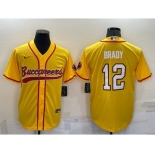 Men's Tampa Bay Buccaneers #12 Tom Brady Yellow Stitched Cool Base Nike Baseball Jersey