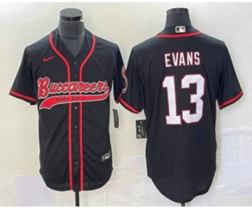 Men's Tampa Bay Buccaneers #13 Mike Evans Black With Patch Cool Base Stitched Baseball Jersey