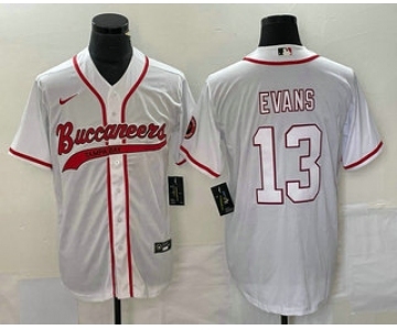 Men's Tampa Bay Buccaneers #13 Mike Evans White With Patch Cool Base Stitched Baseball Jersey